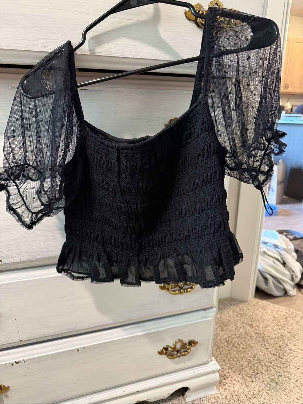 Eve Black Sheer Puff Sleeve Crop Top